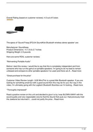 Sound Freaq SFQ-04 SoundKick Bluetooth wireless stereo speaker