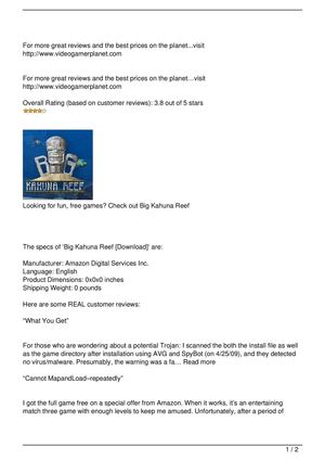 Free Video Game:  Big Kahuna Reef