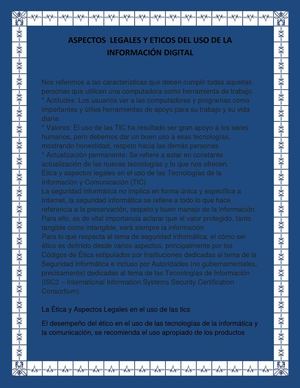 ASPECTOS  LEGALES Y ETICOS DEL USO DE LA INFORMACIÓN DIGITAL