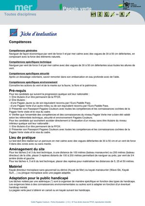 Fiche évaluation pagaie verte