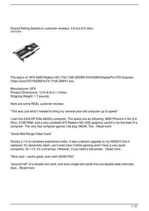 XFX AMD Radeon HD 7750 1GB GDDR5 DVI/HDMI/DisplayPort PCI-Express Video Card FX775AZNP4;FX-775A-ZNP4 Review