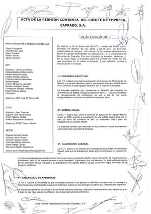Acta de la reunión de comité de empresa