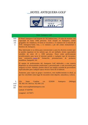 Alojamientos en Antequera. Máster Turismo