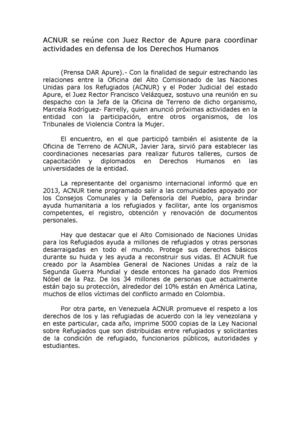 ACNUR se reúne con Juez Rector de Apure para coordinar actividades en defensa de los Derechos Humanos
