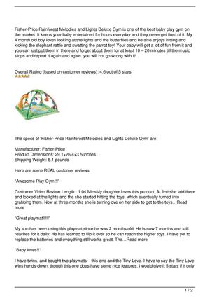 Fisher-Price Rainforest Melodies and Lights Deluxe Gym Review