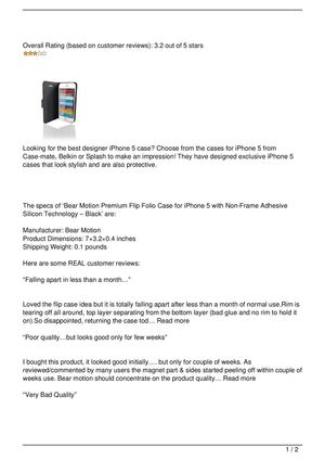 Bear Motion Premium Flip Folio Case for iPhone 5 with Non-Frame Adhesive Silicon Technology – Black Review