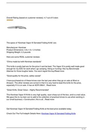 Kershaw Vapor III Serrated Folding Knife