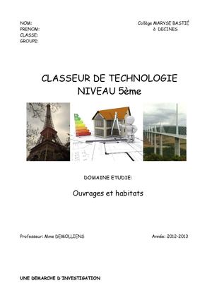 CLASSEUR DE TECHNOLOGIE  CLASSE 5ème4