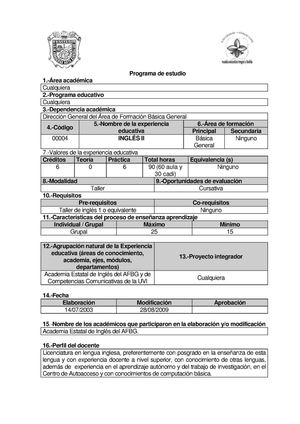 Programa de estudios Inglés 2