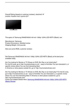 Samsung UN46EH6000 46-Inch 1080p 120Hz LED HDTV (Black) Review