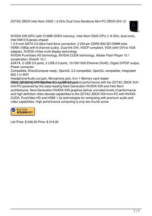 ZOTAC ZBOX Intel Atom D525 1.8 GHz Dual Core Barebone Mini-PC ZBOX-ID41-U