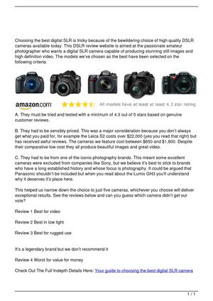 Your guide to choosing the best digital SLR camera