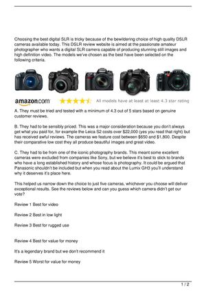 Your guide to choosing the best digital SLR camera