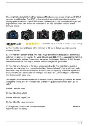 Your guide to choosing the best digital SLR camera