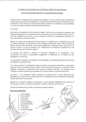 CC.OO. y UGT firman el acuerdo de vavaciones en Madrid con la dirección de Securitas