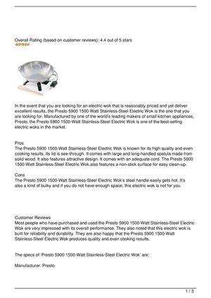 Presto 5900 Stainless-Steel Electric Wok Review