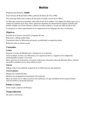 ACTIVIDADES TRAS EL VISIONADO DE  LA PELÍCULA MATILDA