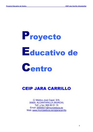 Proyecto Educativo. CEIP Jara Carrillo. Alcantarilla (MURCIA)