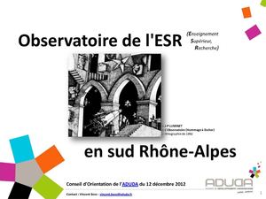 Observatoire de l'Enseignement supérieur et de la recherche en sud Rhône-Alpes - ADUDA 2012