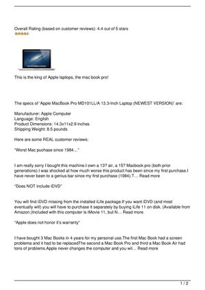 Apple MacBook Pro MD101LL/A 13.3-Inch Laptop (NEWEST VERSION) Review