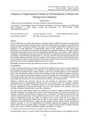 Influence of Organizational Climate on Job Satisfaction in Bosnia and Herzegovina Companies