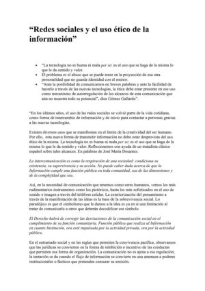 "las redes sociales y el uso etico de la información"