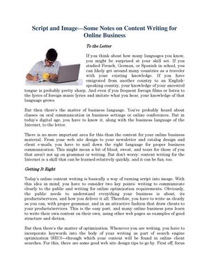 Script and Image—Some Notes on Content Writing for Online Business