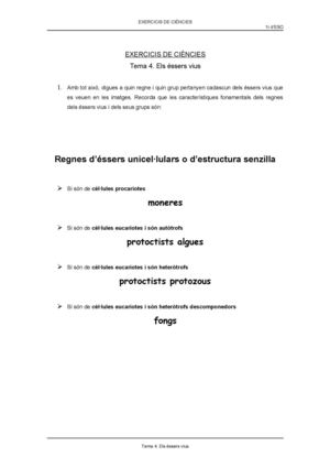 tema 4. Els éssers vius. exercicis