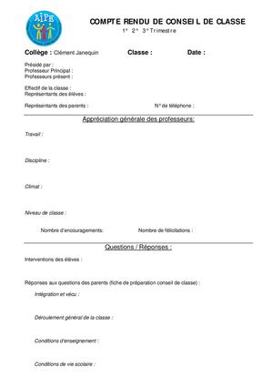 Compte-rendu conseil de classe