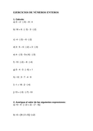 EJERCICIOS DE NÚMEROS ENTEROS