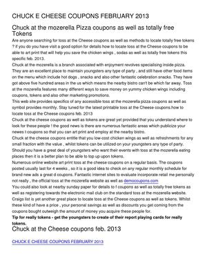 CHUCK E CHEESE COUPONS FEBRUARY 2013