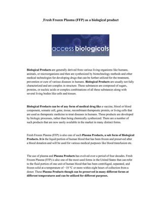 Fresh Frozen Plasma (FFP) as a biological product