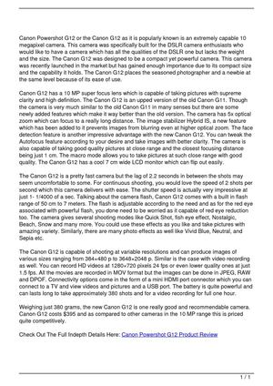 Canon Powershot G12 Product Review