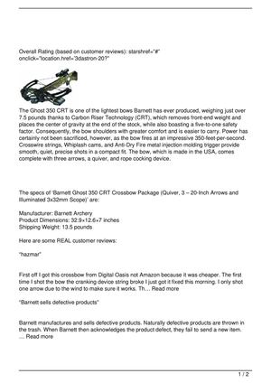 Barnett Ghost 350 CRT Crossbow Package (Quiver, 3 – 20-Inch Arrows and Illuminated 3x32mm Scope) Review