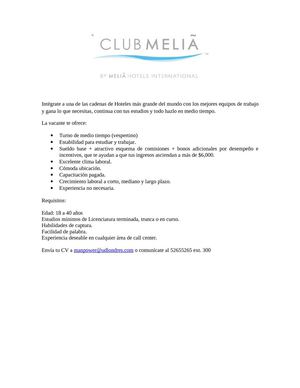 VACANTES HOTEL MELIA