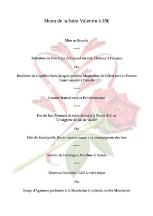 Menu St Valentin -  Restaurant Le Vieux Quartier - La Roche Bernard 