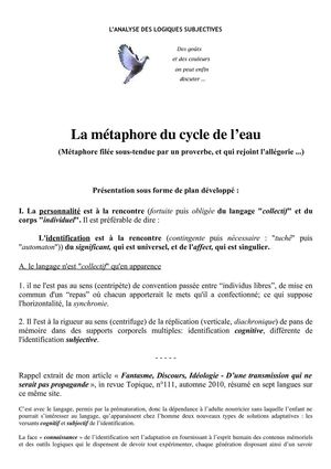 La métaphore du cycle de l’eau en psychanalyse moderne