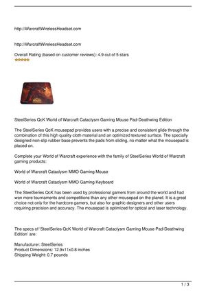 SteelSeries QcK World of Warcraft Cataclysm Gaming Mouse Pad-Deathwing Edition