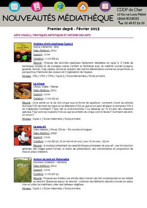 Nouveautés 1er degré Février 2013
