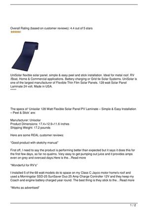 Unisolar 128 Watt Flexible Solar Panel PV Laminate