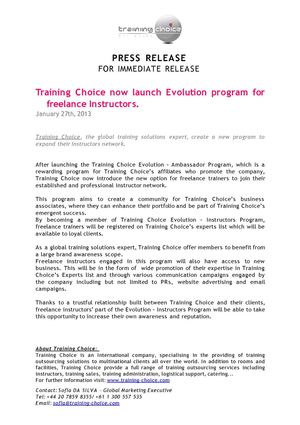 Training Choice now launch Evolution program for freelance Instructors.