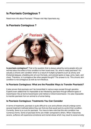 Is Psoriasis Contagious ?
