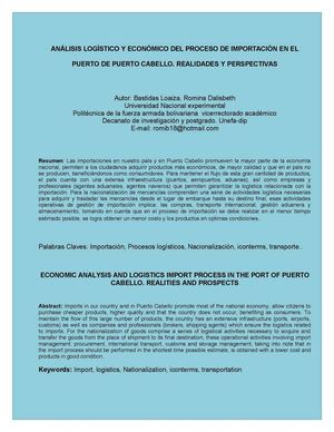 Análisis Logístico y Económico del Proceso de Importación en el Puerto de Puerto Cabello