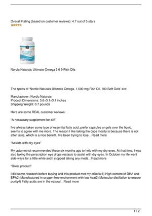 Nordic Naturals Ultimate Omega, 1,000 mg Fish Oil, 180 Soft Gels Review