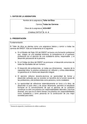 Temario Taller de Ètica