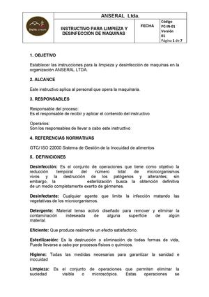 INS. LIMPIZA Y DESINFECCIÓN DE MAQUINA