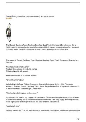 Barnett Outdoors Team Realtree Banshee Quad Youth Compound Bow Archery Set Review