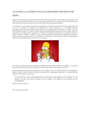 La escisión y su utilidad frente a la insoportable ambivalencia del objeto 