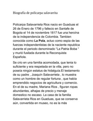 Biografia De Policarpa Salavarrieta