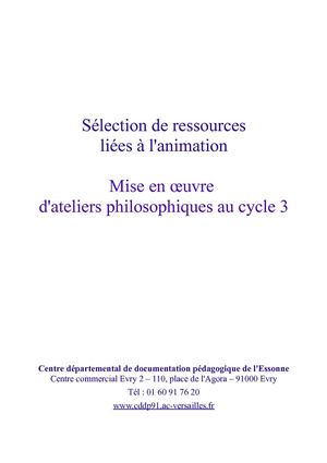 Sélection ressources - Mise en oeuvre ateliers philosophiques au cycle 3